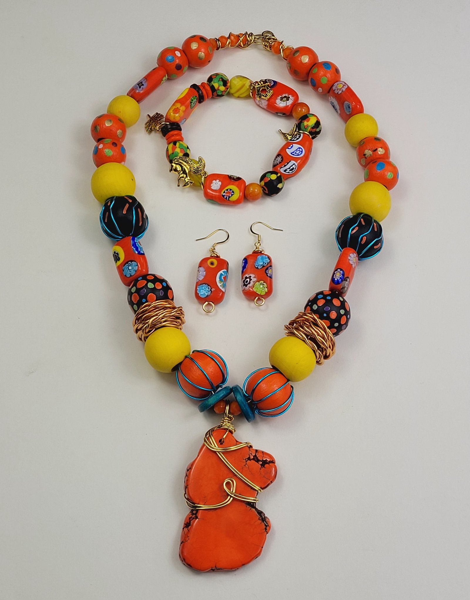 Orange millefiori necklace set