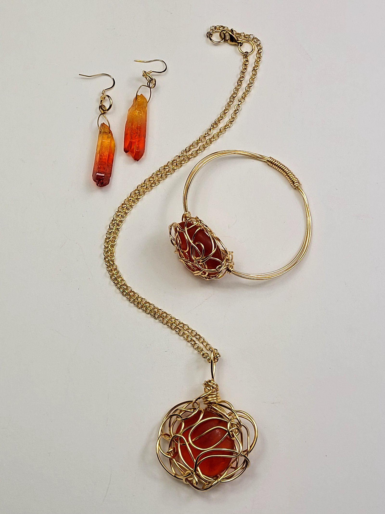 Red amber wire-wrap necklace